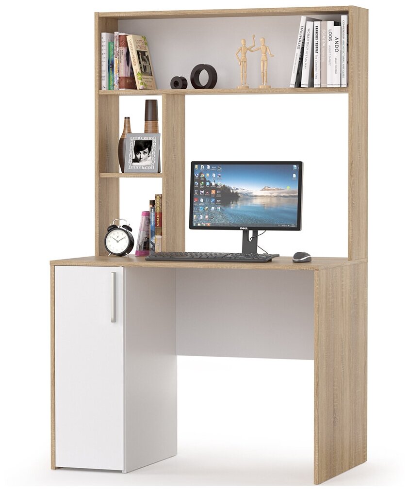 фото Стол компьютерный Комфорт 12.72, цвет дуб сонома/белый, стол письменный, компьютерный стол, геймерский компьютерный стол