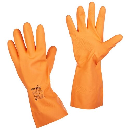 перчатки латексные защитные от агрессивных жидкостей airline арт awgls10 Перчатки латексные КЩС Цетра L-F-04 (CG-941) Manipula Specialist, цвет: оранжевый, размер L (9-9.5), 1 пара