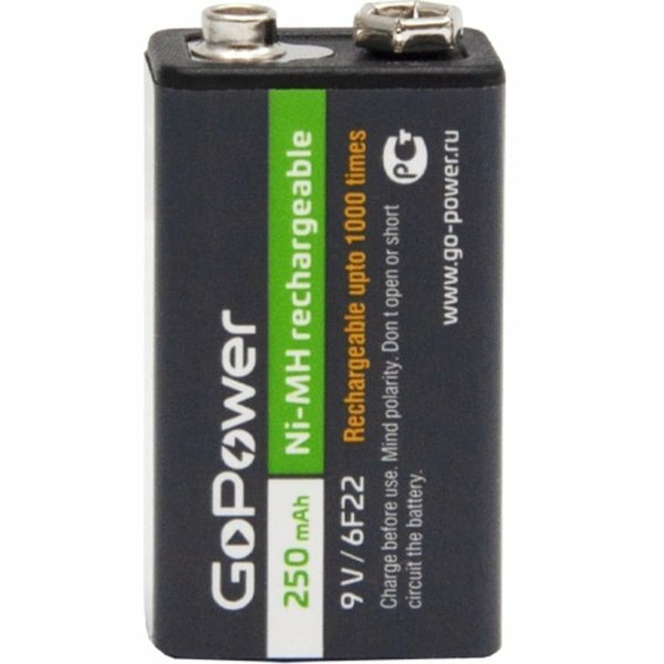 Батарейка аккумуляторная 9V 250mAh 6F22 Крона GoPower