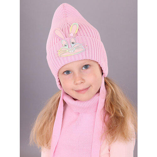 фото Шапка бини поляярик, размер 50-52, бежевый, розовый