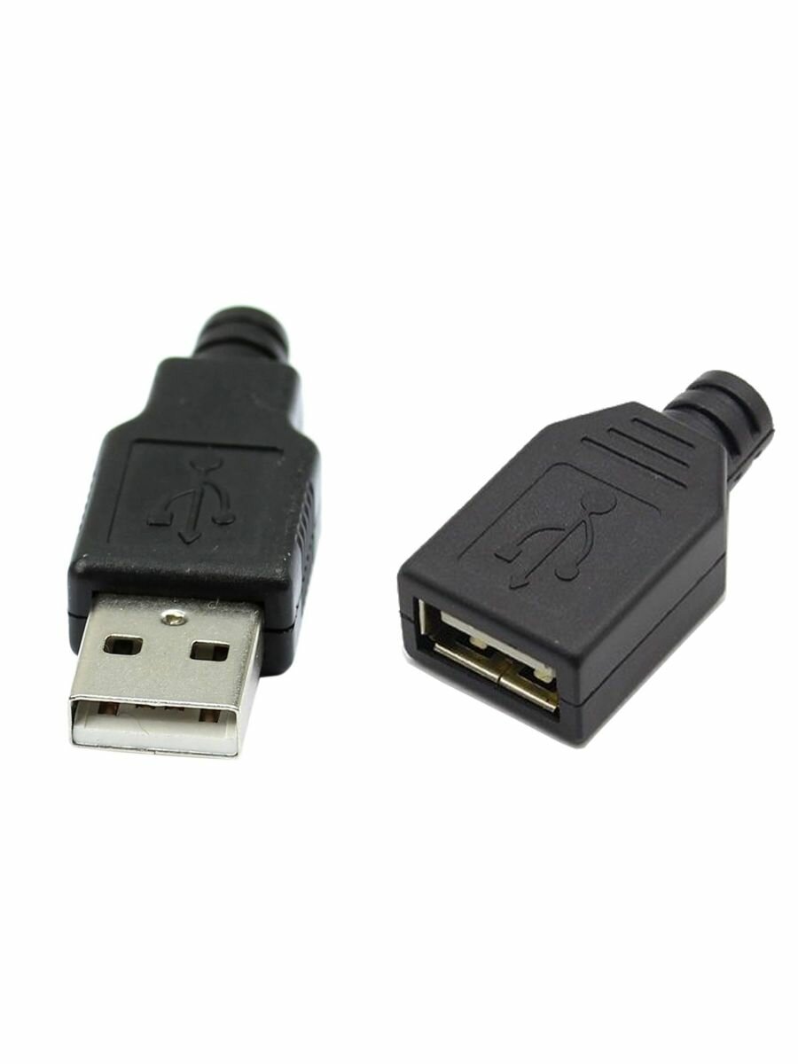 Штекер + Гнездо USB 2.0 (А) папа-мама на кабель разборные