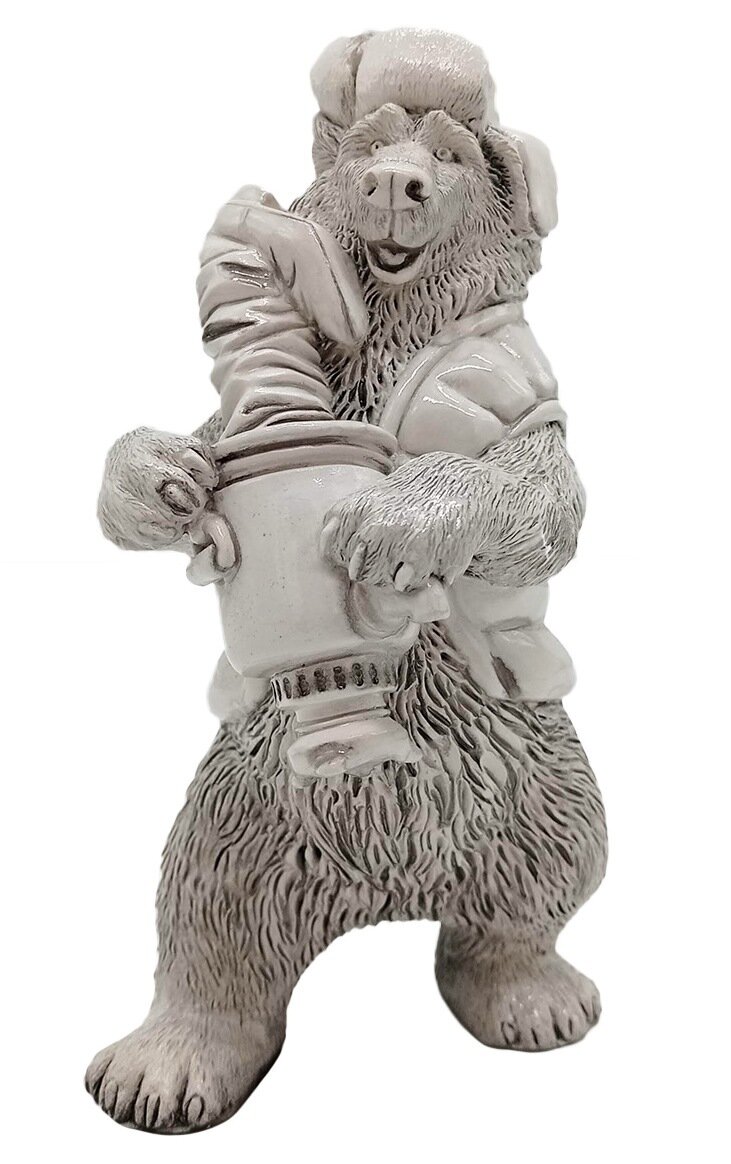 Статуэтка Медведь с самоваром 14 см гипс, цвет слоновая кость