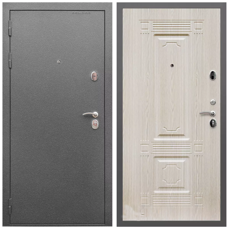 Дверь входная Армада Оптима Антик серебро / ФЛ-2 Дуб белёный МДФ панель 6 мм с фрезеровкой