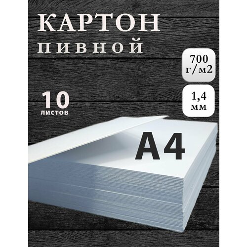 Пивной картон А4, белый, плотность 700г/м2, 10 листов