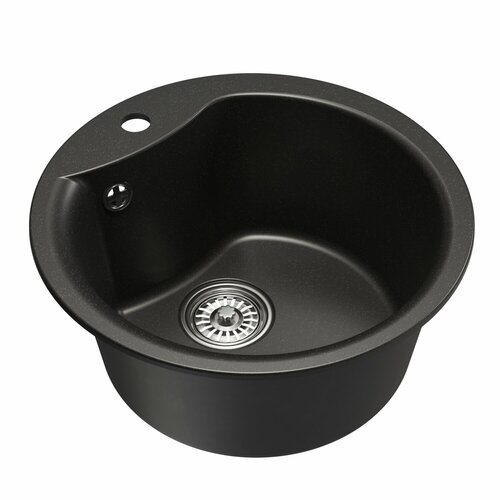 Мойкa ML-GM12 круглая, ультра-черная (344), 480мм (глуб. чаши 210) черный, белый
