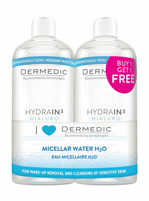 DERMEDIC Мицеллярная вода H2O Hydrain3 Hialuro, 2х500 мл