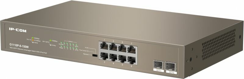 Коммутатор IP-COM G1110P-8-150W Неуправляемый Ethernet 8GE+2SFP С 8-Портовым PoE