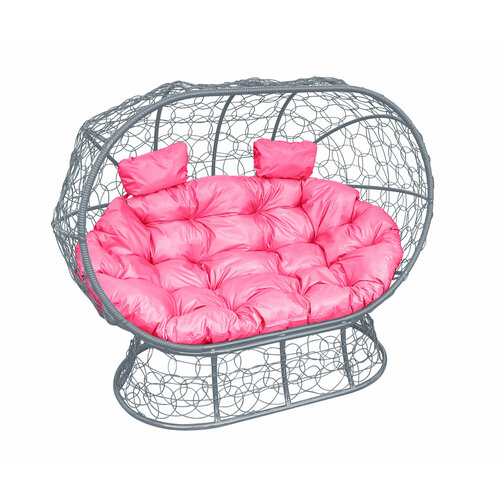 Диван M-group лежебока на подставке с ротангом серый розовая подушка 28050₽