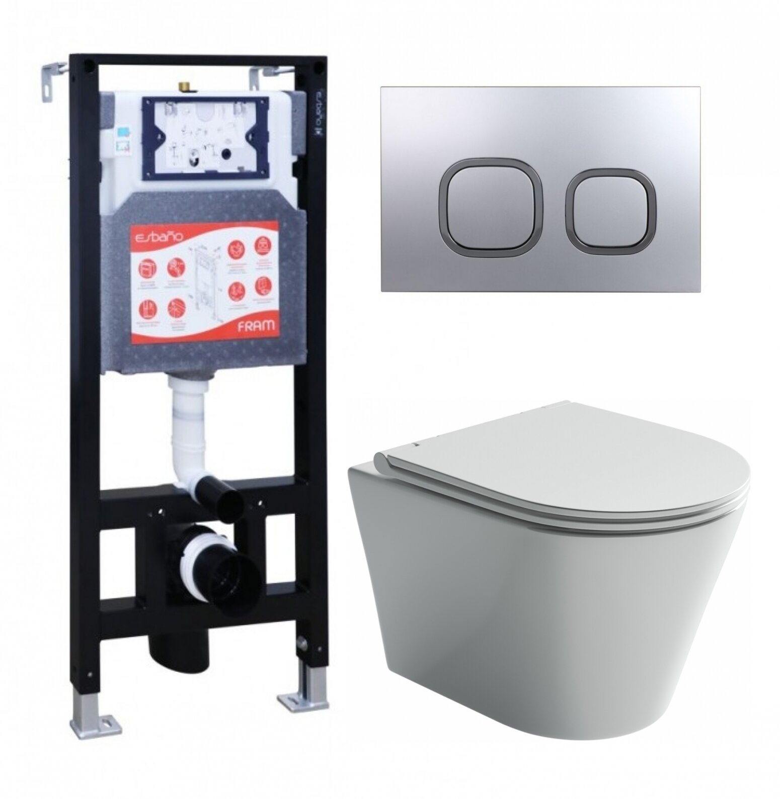 фото Комплект 3 в 1 инсталляция ESBANO FRAM + Унитаз подвесной Ceramica Nova Forma CN3011 + кнопка хром матовая