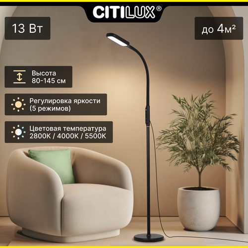 Торшер напольный светодиодный гибкий с сенсорным диммером Citilux Марк CL804021 белый черный