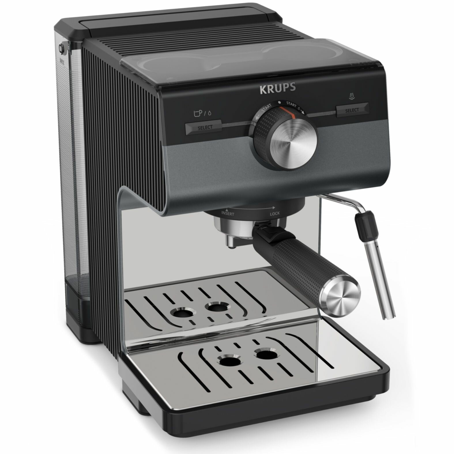 Рожковая кофеварка Krups Authentic+ XP384G10, 15 бар, с ручным капучинатором, объем резервуара для воды 2 л, серый — фото 1