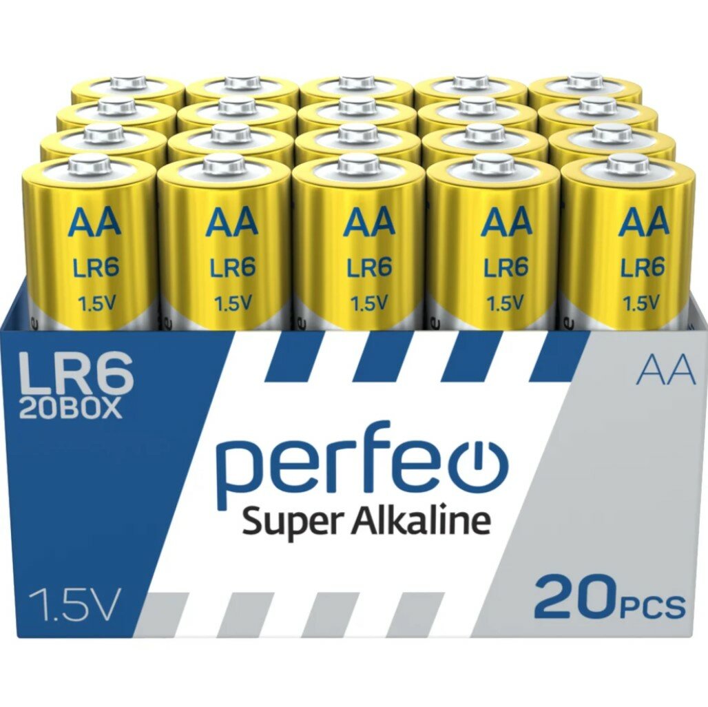 Батарейки Perfeo "Super Alkaline", щелочные, 20шт, типоразмер AA — фото 1