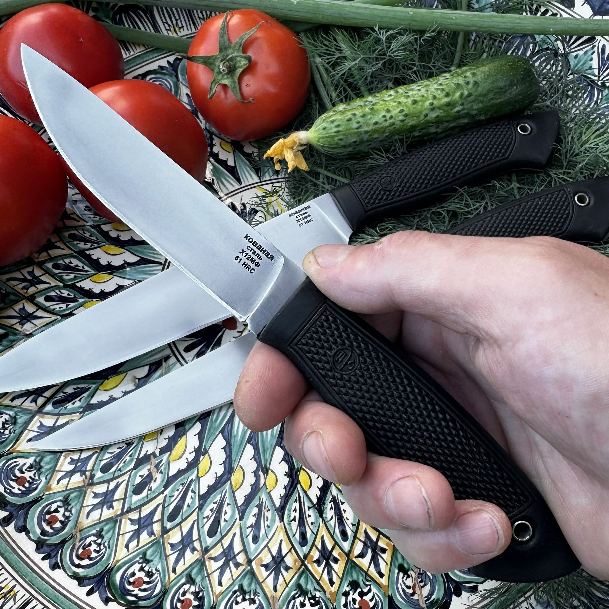 Набор кухонных ножей из кованой стали Х12МФ, рукояти из эластрона — фото 1