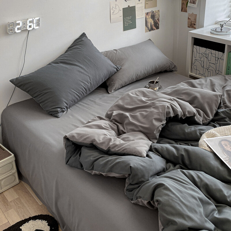 фото Комплект постельного белья "ins", хлопок, 1,5-спальный, темно-серый, светло-серый