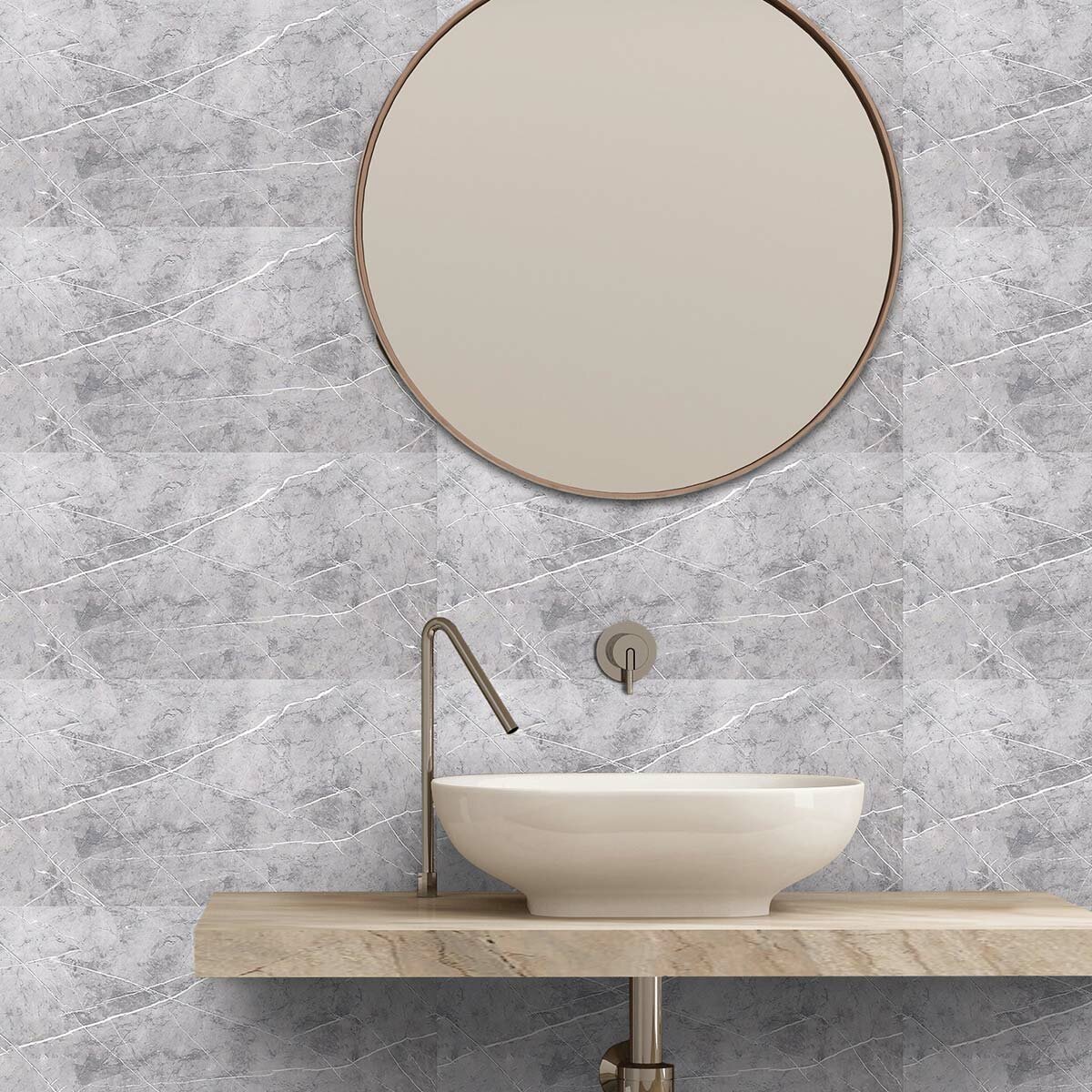 фото Стеновые панели самоклеящиеся VEROL "Мрамор серый" 30х60 см 18 шт, влагостойкое интерьерное покрытие ПВХ, отделка стен, декор для дома