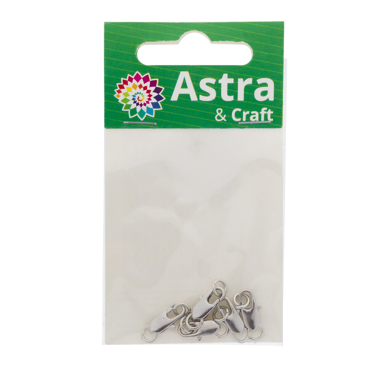 Застежка для браслета, бус и колье карабин с кольцами, 12 мм, 5 шт, Astra&Craft (никель) — фото 1