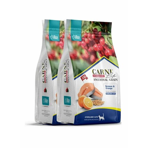 CARNI LIFE для кошек 2 шт по 1,5 кг Sterilised для стерилизованных лосось с апельсином и клюквой