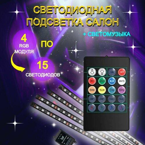 фото Светодиодная автомобильная подсветка салона с ик-пультом и цветомузыкой на 60 диодов
