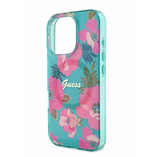 Guess для iPhone 16 Pro Max чехол PC/TPU Flowers Invisible Ring Hard Pink (MagSafe) розовый