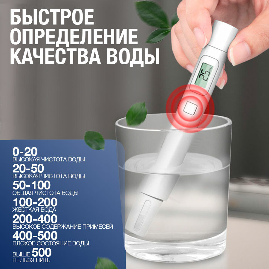 Тестер качества воды. Проверка жесткости и минерализации питьевой воды, тдс метр, цифровой тестер — фото 1
