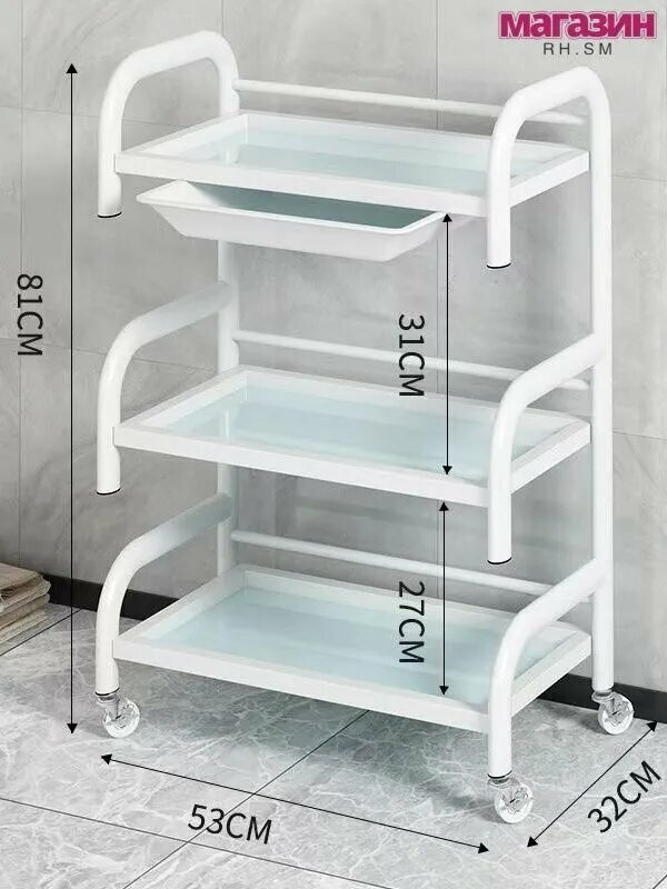 Тележка косметологическая стеклянные полки Белая
