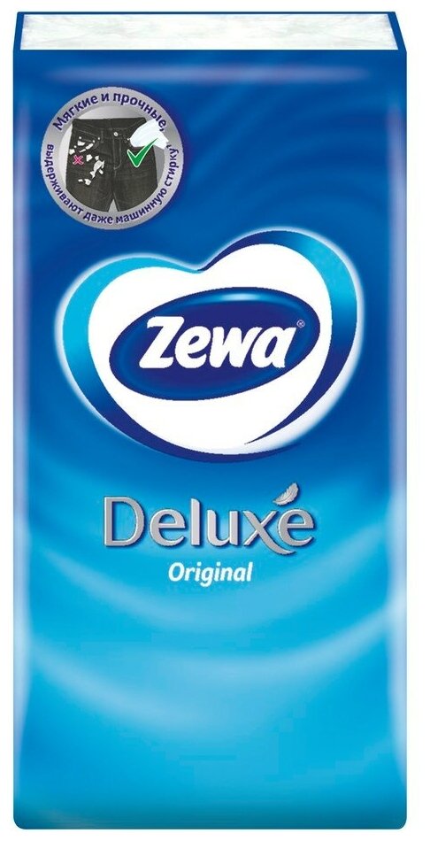 Платочки Zewa Deluxe Original, 3 слоя, белые, в пакете, 10 шт — фото 1