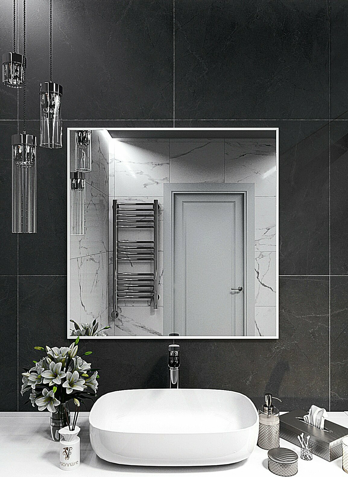 Зеркало настенное в алюминиевой раме BLX MIRROR 80х80 см. Белое
