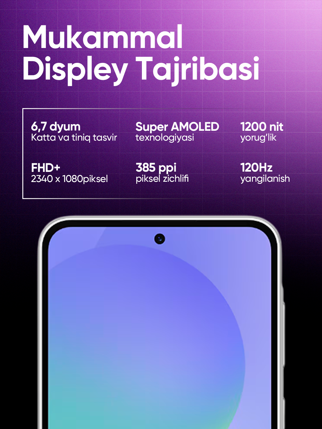 Smartfon Samsung Galaxy A36 5G, Nano + eSIM, NFC, 120 Gts Super AMOLED, Snapdragon 6 Gen 3 — фото 1