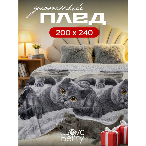 фото Плед 240х200 loveberry из велсофта евро-макси, британцы, подарок маме love berry