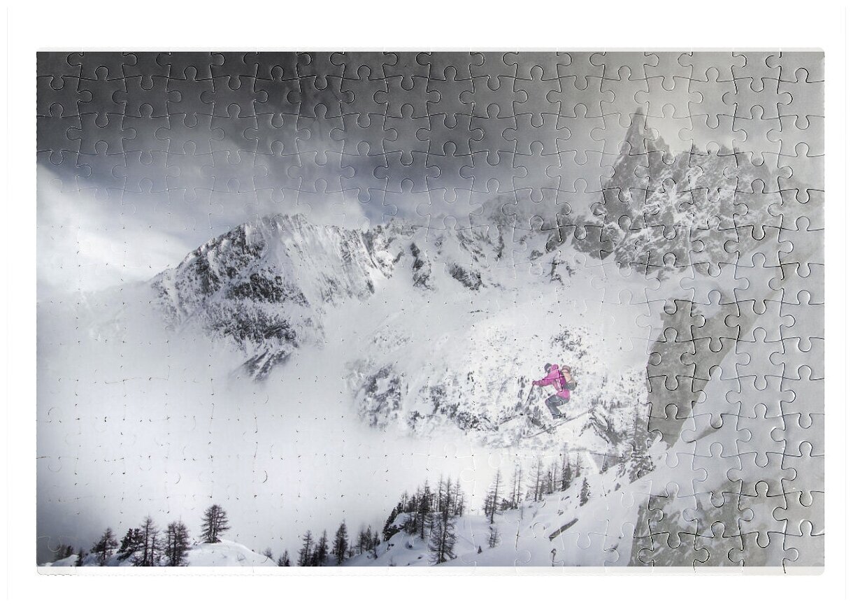 Пазлы CoolPodarok Лыжи Лыжник Прыжек с горы Фиолетовый костюм 26х38см 252 элемента
