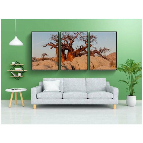 фото Набор модулных постеров для интерьера "ботсвана, баобаб, восход солнца" 60x90 см. в тубусе, без рамки lotsprints