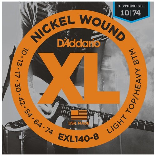 D'ADDARIO EXL140-8 NICKEL WOUND 8-STRING LIGHT TOP/HEAVY BOTTOM 10-74 струны для 8-струнной электрогитары, никелерованная сталь,