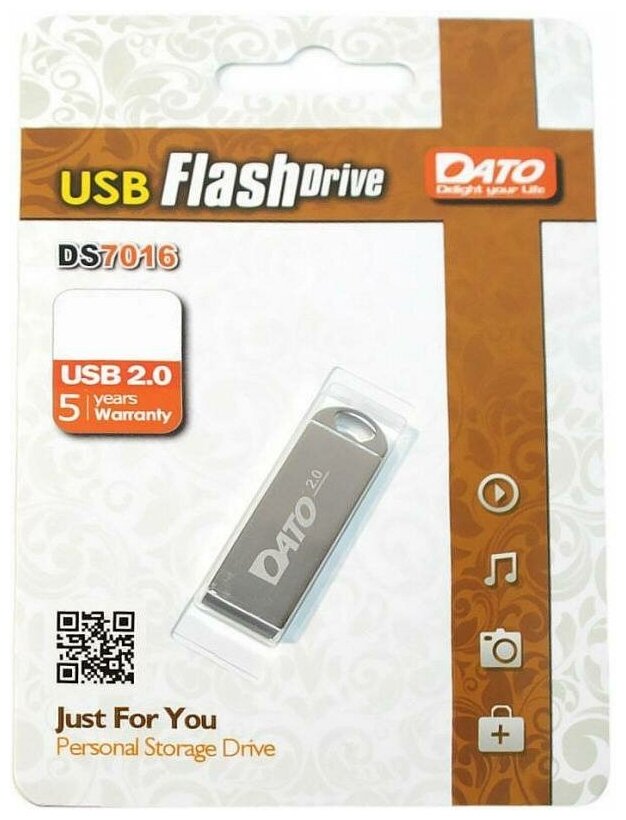 Флеш Диск Dato 32Gb DS7016 DS7016-32G, USB 2.0, серебристый