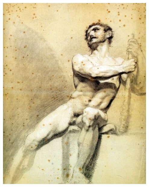Репродукция на холсте Академия усаженного голого человека (Academie d'homme nu assis) №23 Прюдон Пьер Поль 30см. x 38см.