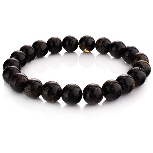 фото Amberholl браслет из бусин-шаров натурального тёмного янтаря «метеорит»