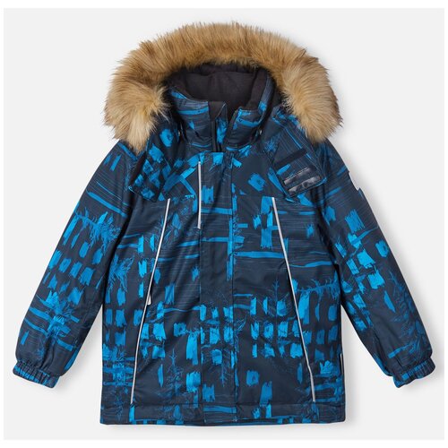 фото Куртка reima, демисезон/зима, ветрозащита, водонепроницаемость, манжеты, капюшон, карманы, отделка мехом, подкладка, съемный капюшон, размер 98, синий