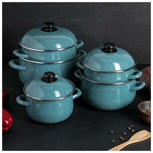 фото Набор кастрюль голубой мрамор, 5 шт: 2/3,2/4,5/6/7 л 4573223 . yandex market