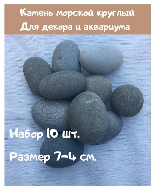 Набор камней 10 шт./Морская галька для поделок, рисования, аквариума/ Камни натуральные круглые гладкие