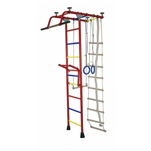 Спортивный комплекс на базе шведской стенки КРЕПЫШ Т-образный с навесным турником, бордовый/разноцветный