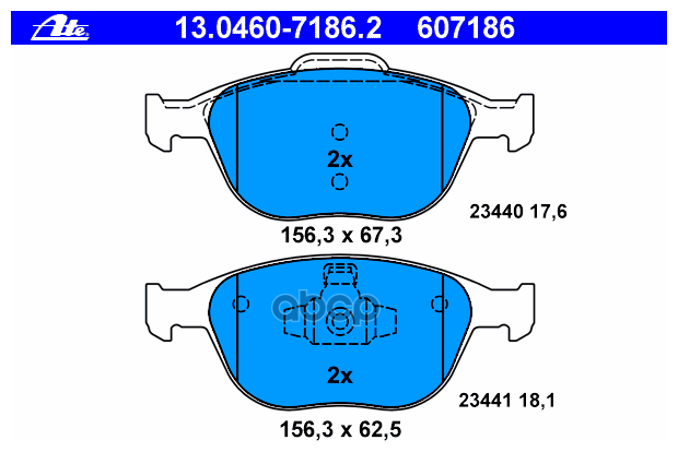 Колодки тормозные дисковые передн, FORD: FIESTA V ST150 01-, FOCUS ST170 98-05, FOCUS универсал ST170 99-05, TOURNEO CONNECT 1.8 16V/1.8 Di/1.8 TDCi/, 13046071862 ATE 13.0460-7186.2
