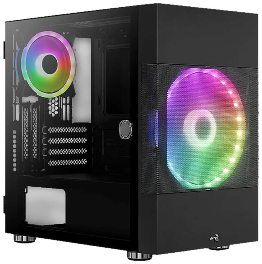 Корпус mATX AeroCool 4710562755893 черный, без БП, боковая панель из закалённого стекла, 2*USB 3.0, audio - фото №1