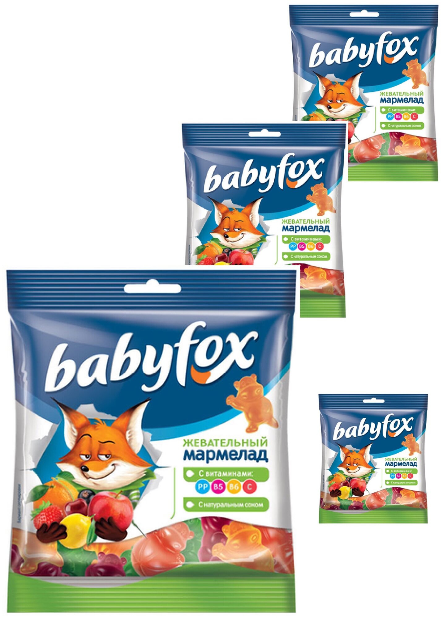 «BabyFox», мармелад жевательный с соком ягод и фруктов, 70 г 6 шт