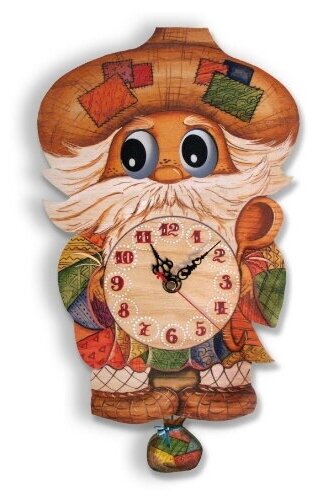 фото Часы настенные "Домовой" ходики с маятником. Ручная роспись, Деревянные, кварцевые