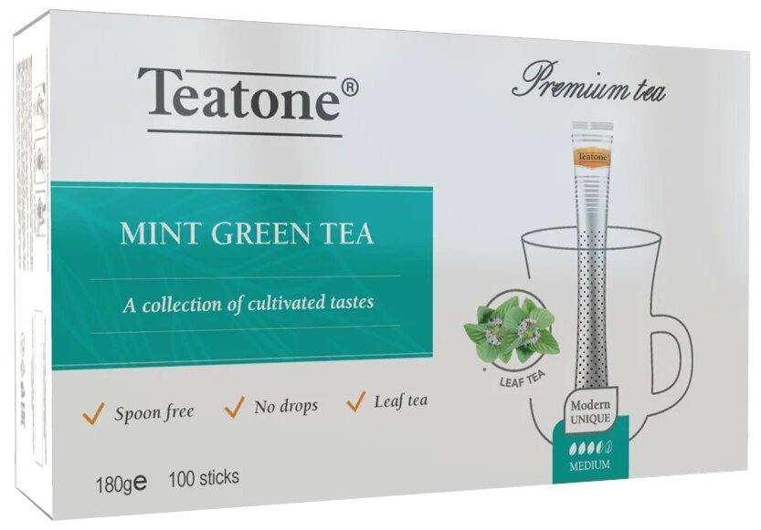 Чай зелёный с мятой, TEATONE, в стиках, (100шт*1,8г)