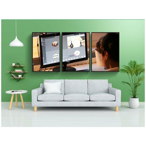 фото Набор модулных постеров для интерьера "ребенок, студент, видео-конференция" 60x90 см. в тубусе, без рамки lotsprints