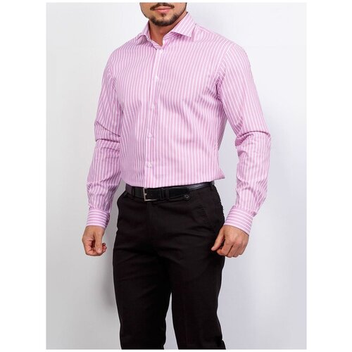 фото Рубашка мужская длинный рукав greg 711/131/rav/z, полуприталенный силуэт / regular fit, цвет розовый, рост 174-184, размер ворота 44