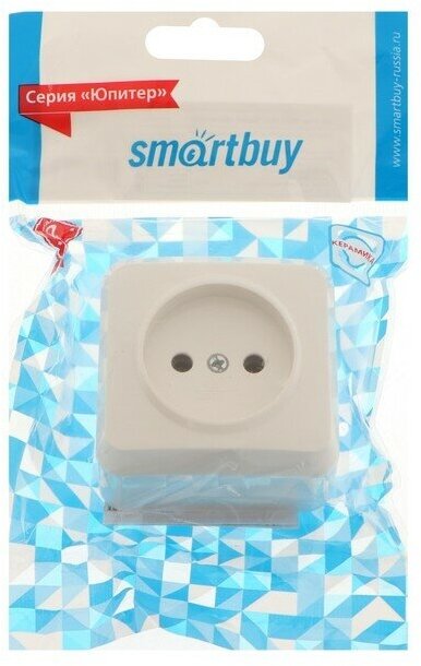 розетка 1-ая smartbuy юпитер наружная серия, без заземления, керам.осн., белая, sbe-03w-10-s1-n-c - фото №3