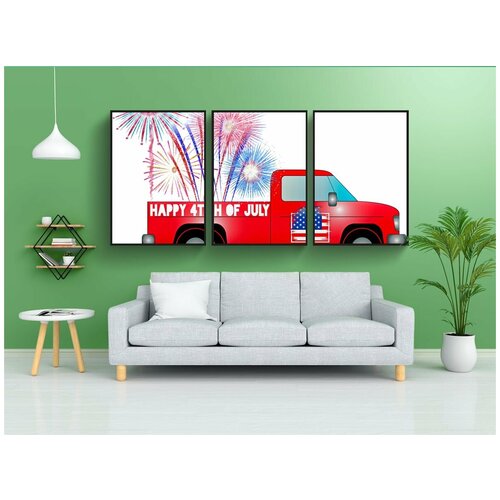 фото Набор модулных постеров для интерьера "пикап, 4 июля корзину, день независимости" 60x90 см. в тубусе, без рамки lotsprints