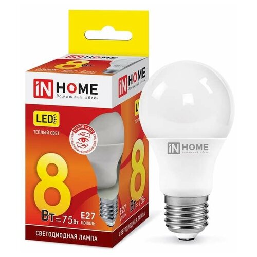 Лампа светодиодная LED-A60-VC 8Вт 230В E27 3000К 720Лм IN HOME 4690612024004 (80шт.)