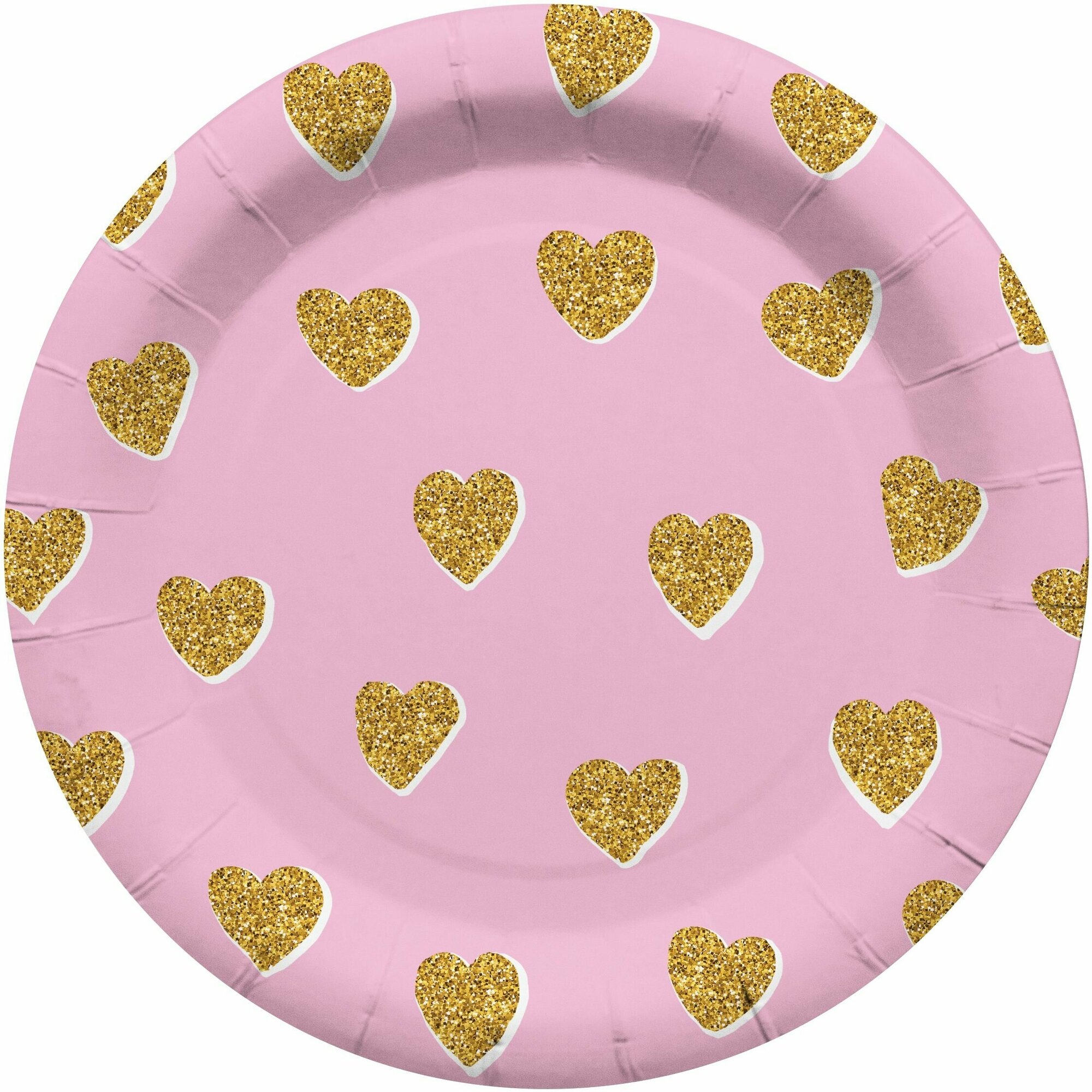 Тарелки одноразовые бумажные/Набор одноразовых бумажных тарелок для праздника (7'/18 см) Сердечки, Розовый, 6 шт.